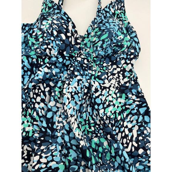 Swim Solutions Tummy Control Thigh Minimizer Flyaway One-Piece Swimsuit Blue 8 - Picture 3 of 4